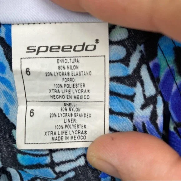Speedo Size 6 One Piece Swimsuit Blue Floral Fern Leaves Botanical Bathing Suit - Picture 9 of 11